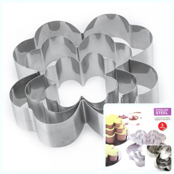 Формы для выпечки стальные Набор 3 шт | Клевер (100, 150, 200 мм, высота 45 мм)