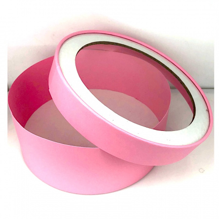 Коробка для выпечки круглая (шайба) 20•8 см РОЗОВАЯ (окно, крышка+дно) | упак. 5-20 шт