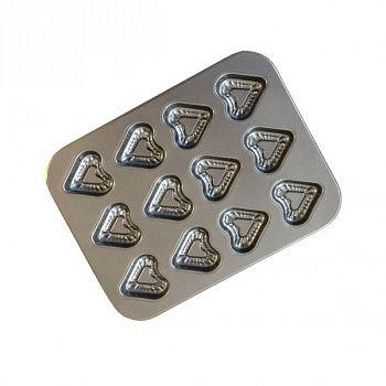 Форма для выпечки металлическая антипригарная | 12 кексов - Сердца Форма для выпечки металлическая антипригарная | 12 кексов - Сердца